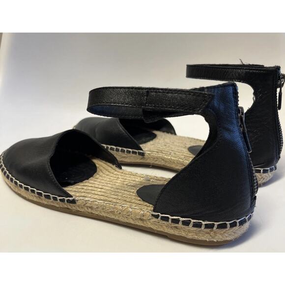 Eileen Fisher Woman's 9 Lala Espadrille Flat Sandals Ankle Strap Black Leather - Picture 13 of 15